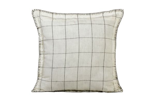 Estate Hand-Woven Ivory/Black Checkered Farmhouse Linen 20