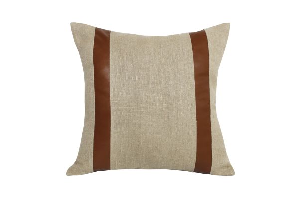 Hand-Woven Brown Striped Linen/Faux Leather 20