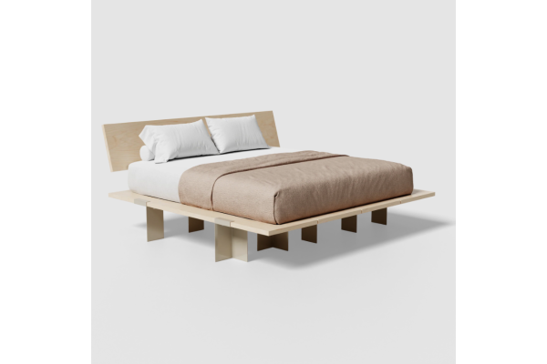 Floyd Lift Off Birch King Bed with Headboard - Almond