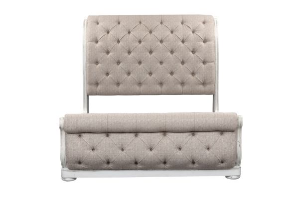 Magnolia Manor White Queen Upholstered Sleigh Bed