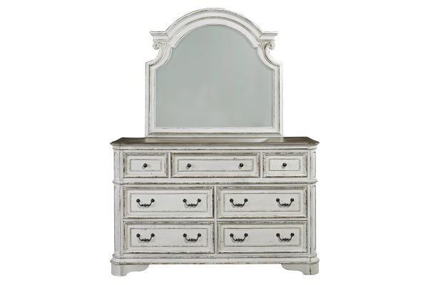 Magnolia Manor White Dresser and Mirror