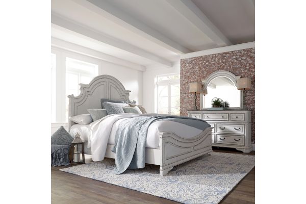 Magnolia Manor White King Panel Bed, Dresser and Mirror