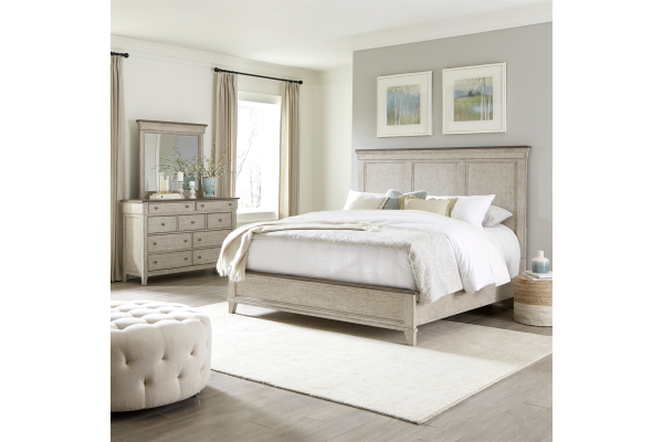 Ivy Hollow White King Panel Bed, Dresser and Mirror
