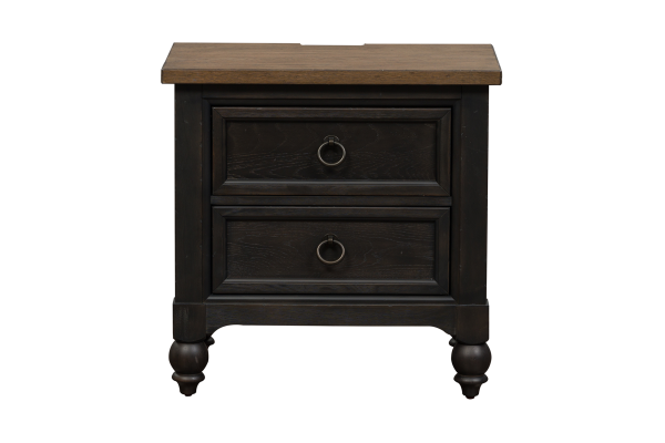 Americana Black 2 Drawer Night Stand with Charging Station