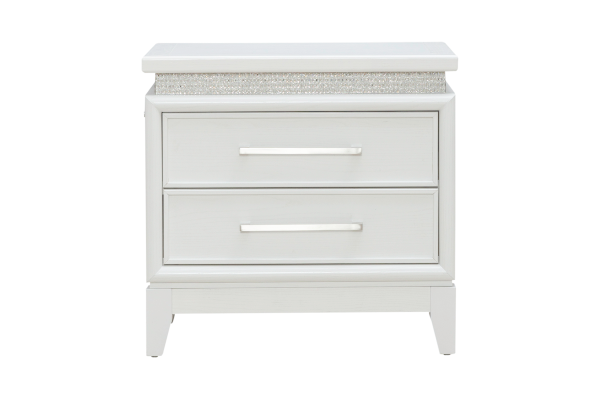 Reflections White Nightstand with Lights and Charging Station