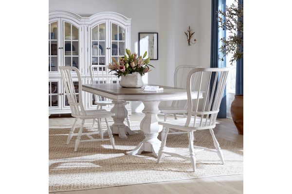 Magnolia Manor White 5 Piece Double Pedestal Table Set