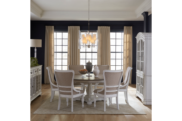 Magnolia Manor White Round Table + 6 Chairs