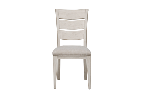 Farmhouse White Ladder Back Upholstered Side Chair