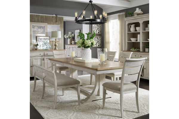 Farmhouse White  6 Piece Trestle Table Set