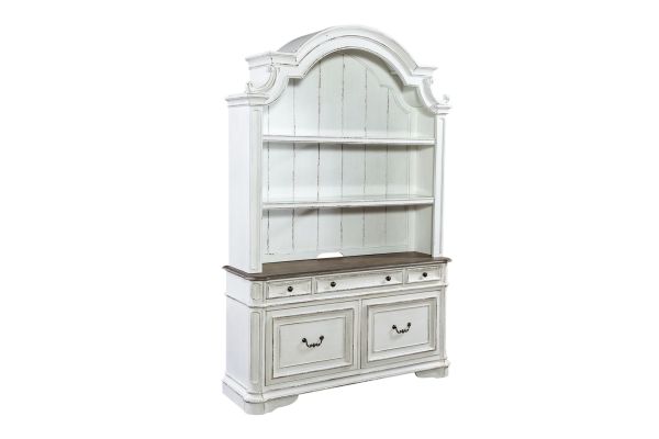 Magnolia Manor White Credenza and Hutch