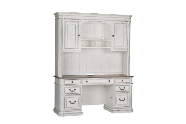 Magnolia Manor White Credenza and Hutch