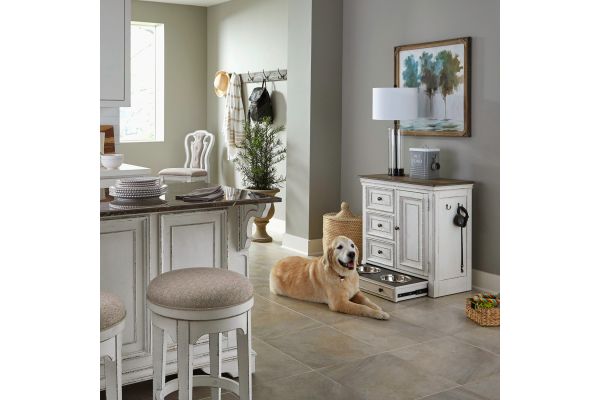 Magnolia Manor White Pet Feeder Cabinet