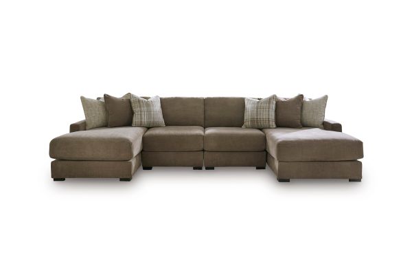 Camellia-Court Coffee 4-Piece Double Chaise Sectional