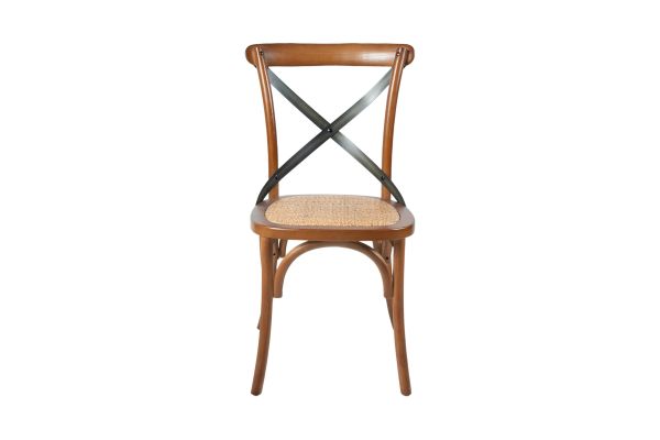 Cross Back Brown Chair with Rattan Seat