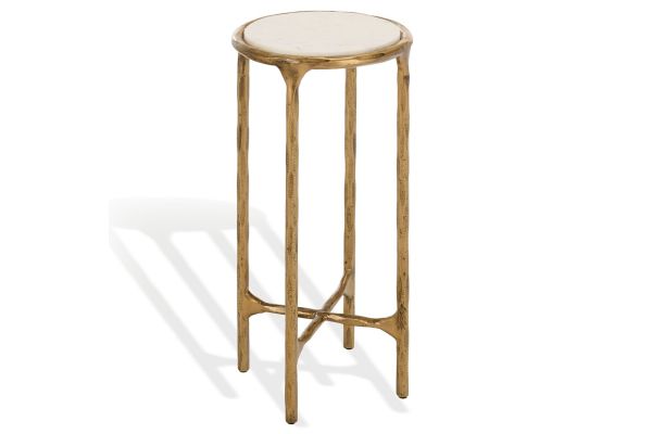 Jessa Tall Brass Round End Table with Marble Top