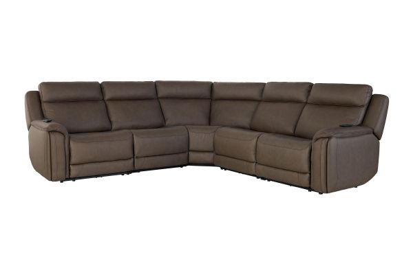 Meridian 5-Piece Dual Power Reclining Leather Sectional with Heat & Massage