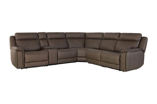 Meridian 6-Piece Dual Power Reclining Leather Sectional with Heat & Massage
