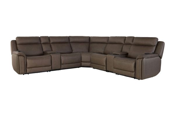Meridian 7-Piece Dual Power Reclining Leather Sectional with Heat & Massage