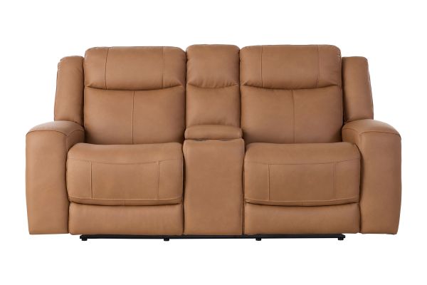Tucker Leather Antelope Dual Power Reclining Console Loveseat
