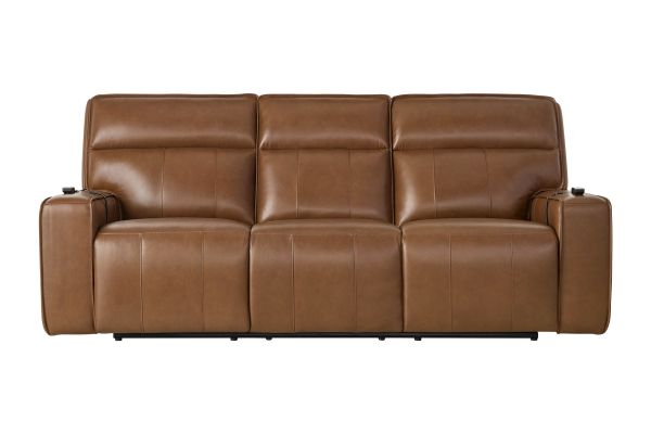 Jaxon Brown Leather Dual Power Reclining Sofa at Gardner White