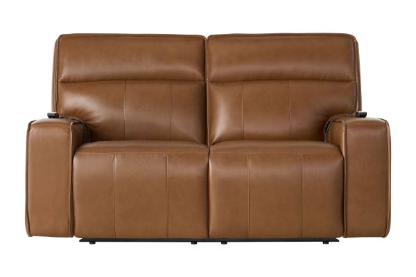 Caspian Brown Leather Triple Power Reclining Loveseat with Heat & Massage