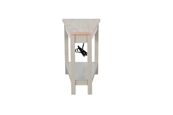 Oak Chair Side Table with Power Strip