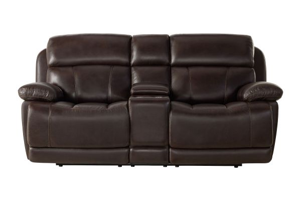 Callan Chocolate Leather Reclining Console Loveseat 