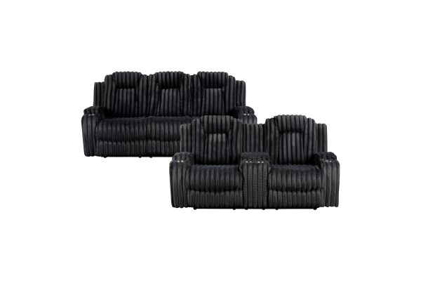 Phyllis Black Corduroy Wall-Hugger Reclining Sofa and Loveseat Set