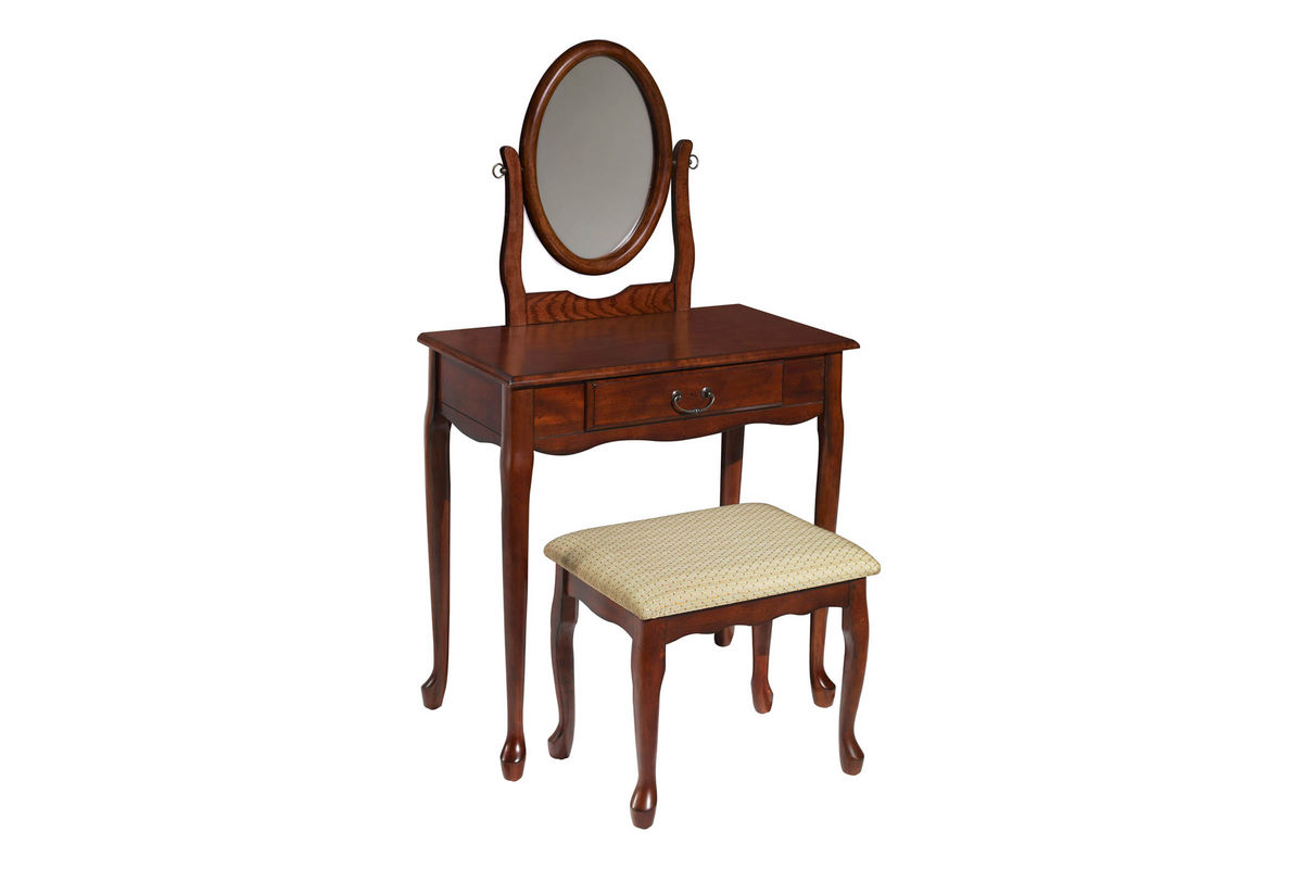 Woodland Cherry Vanity, Mirror & Bench Powell 605290 at GardnerWhite