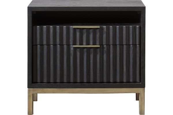 Kentfield Black Drifted Oak Solid Wood Two Drawer Nightstand