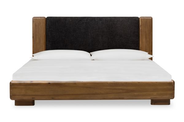 Boka Black/Impala Chenille Upholstered Acacia Wood King Platform Bed