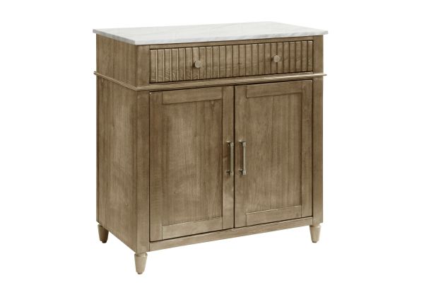Weathered Barn Two Door One Drawer Cabinet with Marble Top