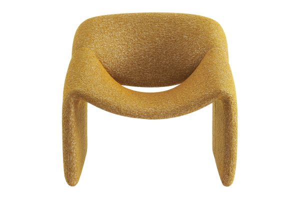 Vivi Mustard Looped Textural Fabric Curved Arm Accent Chair