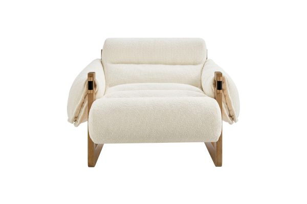 Sorelle Oak Cream Upholstered Fabric Sling Lounge Chair