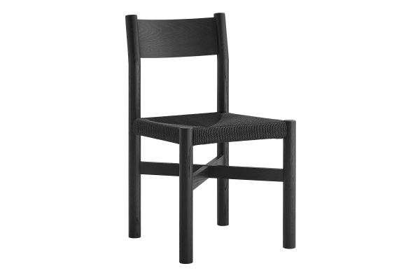 Alvia Black Oak Wood Dining Side Chair With Woven Seat