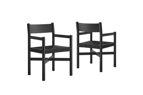 Alvia Black Oak Wood Dining Armchairs With Woven Seats (Set of 2)