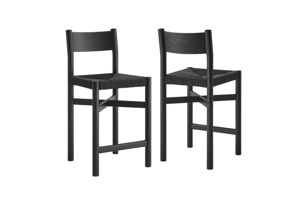Alvia Black Oak Wood Counter Stools With Woven Seats (Set of 2)