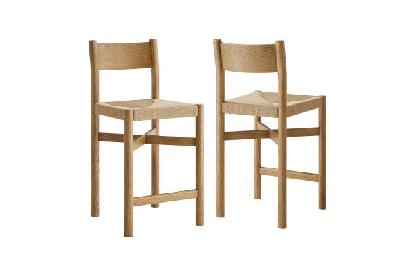 Alvia Weathered Oak Oak Wood Counter Stools With Woven Seats (Set of 2)