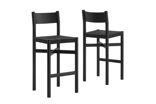 Alvia Black Oak Wood Bar Stools With Woven Seats (Set of 2)