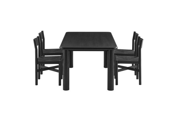 Alvia Black 5-Piece Oak Wood Dining Table and Chairs Set