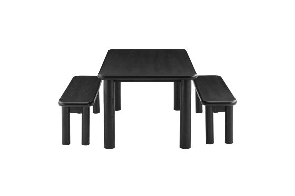 Alvia Black 3-Piece Oak Wood Dining Table and Benches Set
