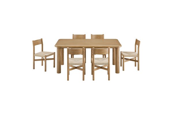 Alvia Weathered Oak 7-Piece Oak Wood Dining Table and Chairs Set