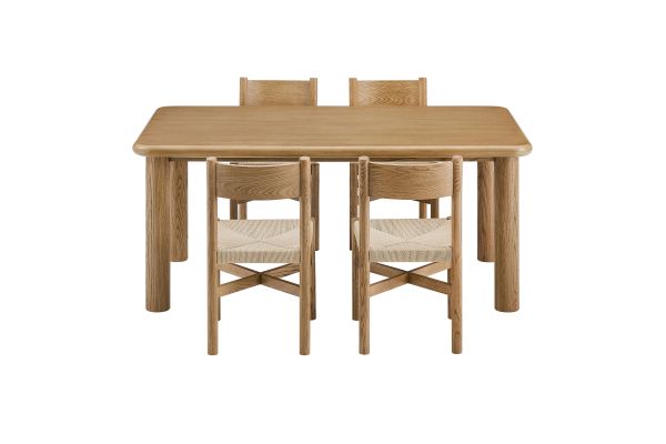 Alvia Weathered Oak 5-Piece Oak Wood Dining Table and Chairs Set