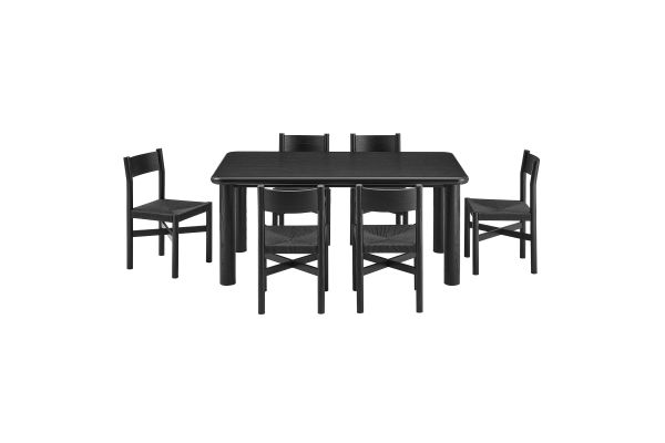 Alvia Black 7-Piece Oak Wood Dining Table and Chairs Set