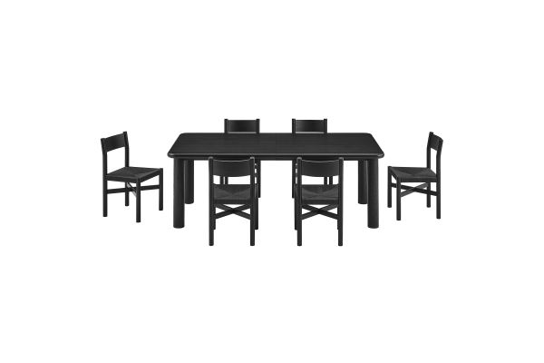 Alvia Black 7-Piece Oak Wood Extendable Dining Table and Chairs Set