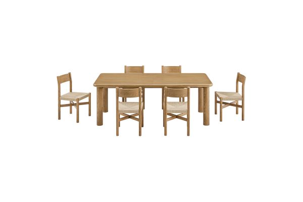 Alvia Weathered Oak 7-Piece Oak Wood Extendable Dining Table and Chairs Set
