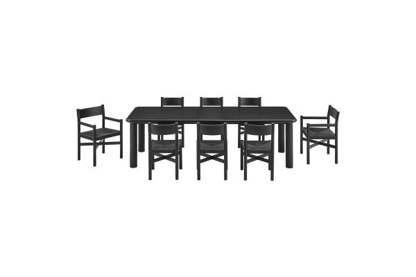 Alvia Black 9-Piece Oak Wood Extendable Dining Table and Chairs Set