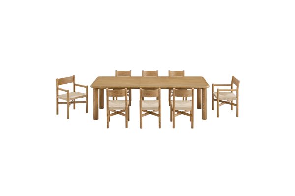 Alvia Weathered Oak 9-Piece Oak Wood Extendable Dining Table and Chairs Set