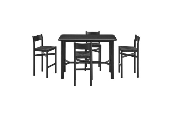 Alvia Black 5-Piece Rectangular Oak Wood Bar Table With Bar Stools Set
