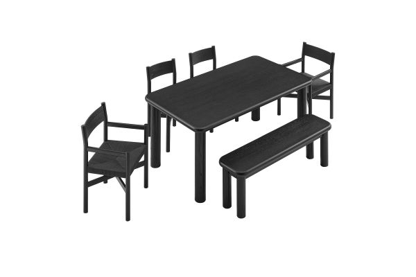 Alvia Black 6-Piece Oak Wood Dining Table and Seating Set